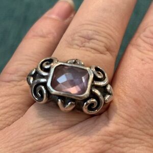 Vintage Barse intricate Sterling Silver 925 ring with pink CZ